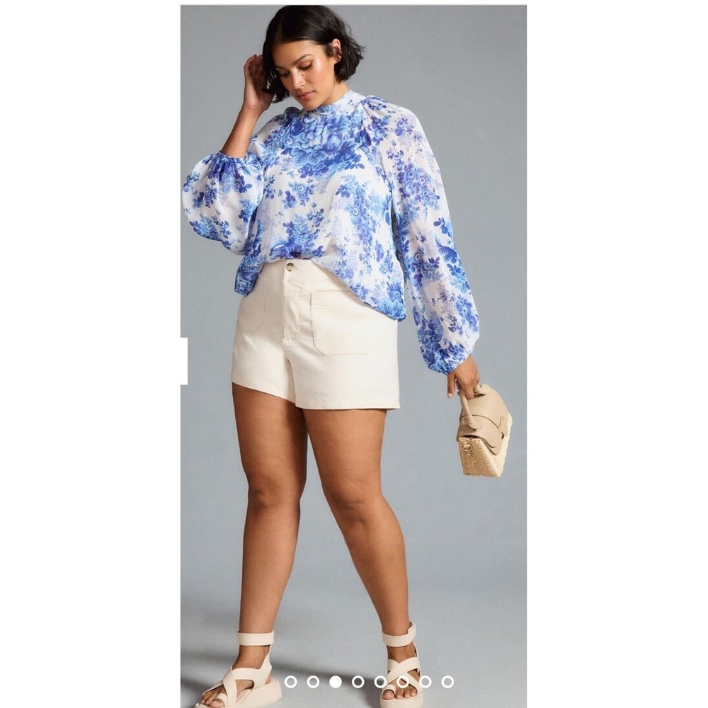 Nwt New Anthropologie Maeve Sheer Tunic Blouse Blue White Floral Long Sleeve 1x
